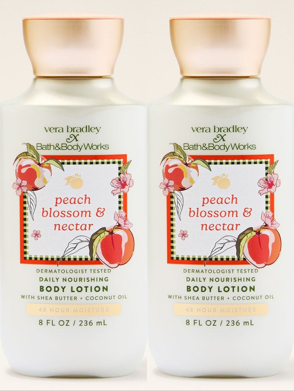 Vera Bradley Bath & Body Works Peach Blossom & Nectar Body Lotion Set of 2 NEW